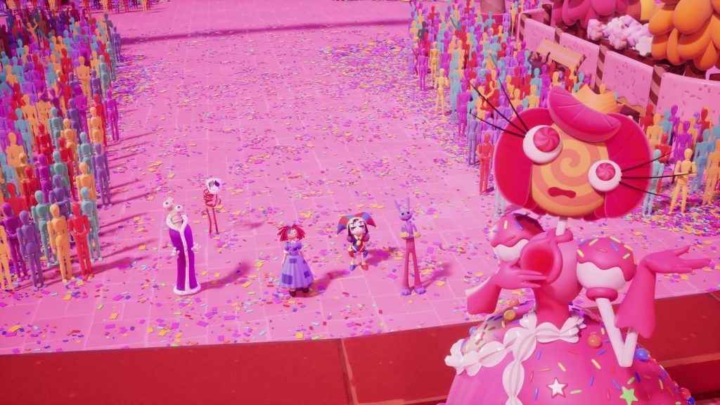 Princess Loolilalu hosts a candy parade in the pink kingdom of the Digital Circus.