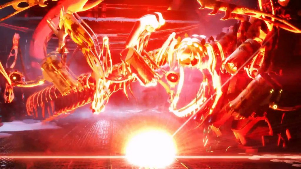 Eldritch J unleashing a burst of red energy as her body and tendrils radiate intense heat
