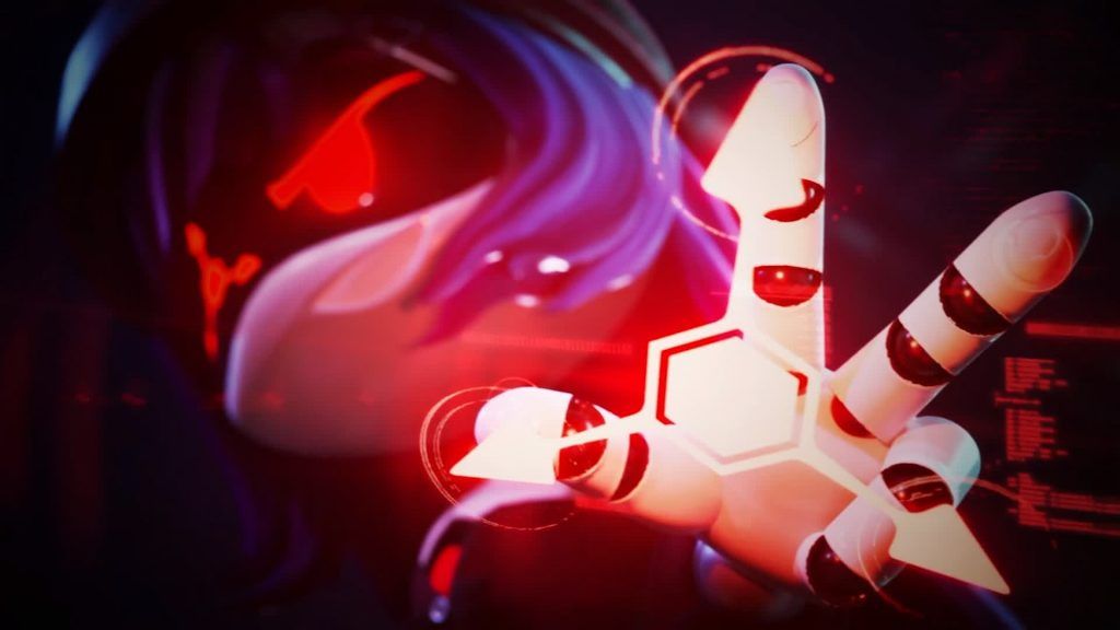 Doll projecting red Absolute Solver energy with a fierce expression