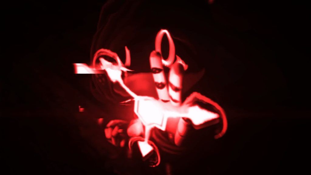 Uzi using the Absolute Solver ability as a red energy symbol glows intensely in the dark