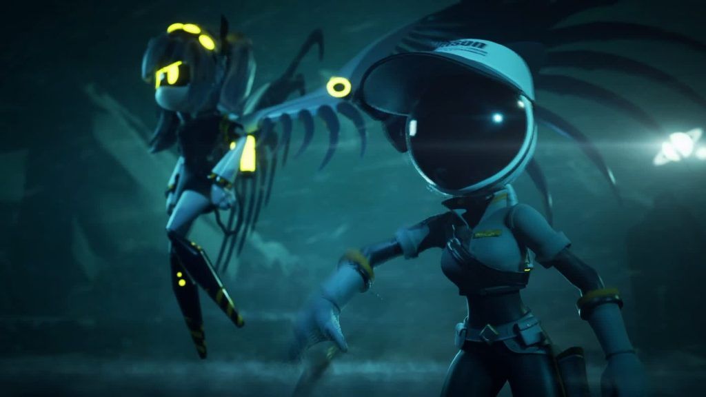 Tessa and V prepare for battle in the frozen ruins in Murder Drones.