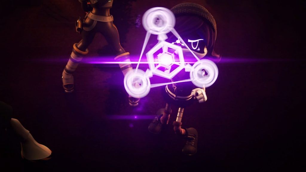 Uzi holding a glowing Absolute Solver symbol in her hand, eyes illuminated with purple light