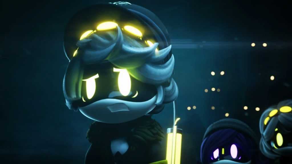 N worried at night N looks ahead with a worried expression while standing in the cold darkness in Murder Drones.