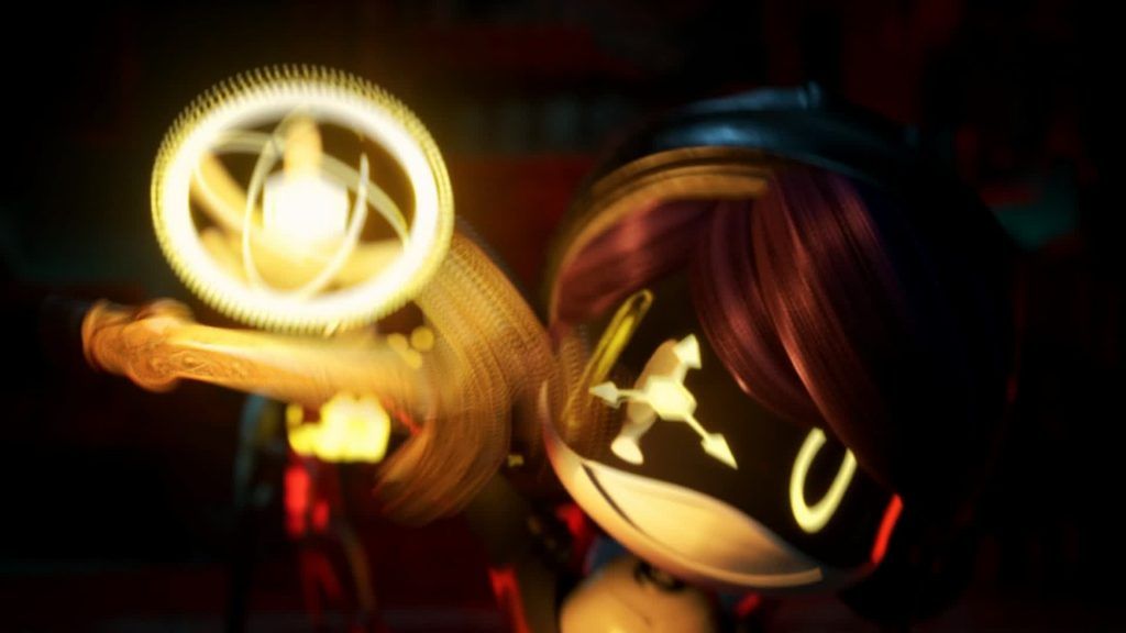 Nori attacking Nori swings a glowing energy weapon with fierce focus in Murder Drones.
