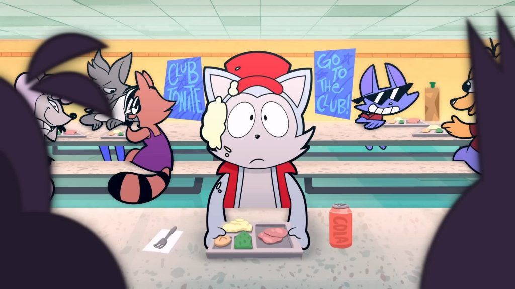 Cafeteria moment Main character sits alone in the cafeteria with food on his face in Catching Up.