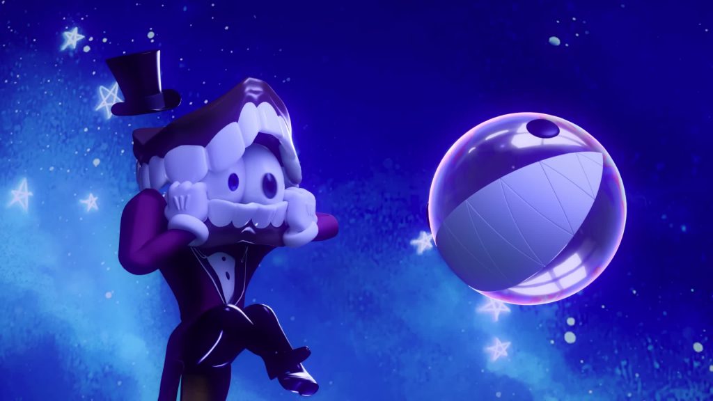 Caine and Bubble floating in a dreamy starry background