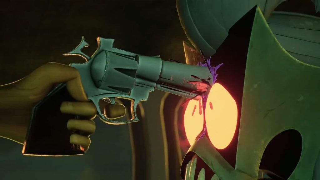 Gun confrontation A gun is pointed at a screaming creature’s head in The Gaslight District.