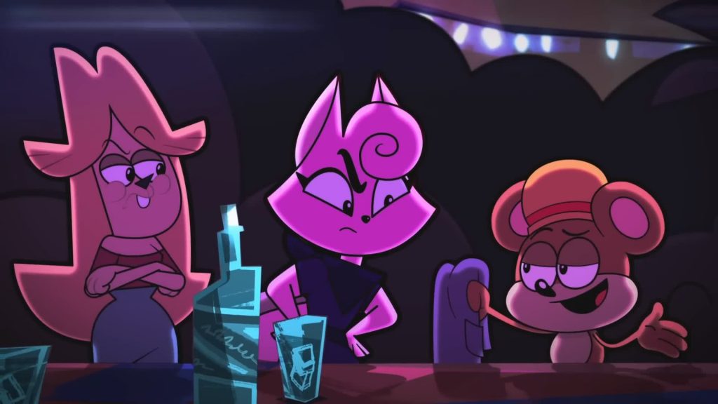 Jessica Jacobs, Jacket Girl, and Roy at the club bar — Catching Up