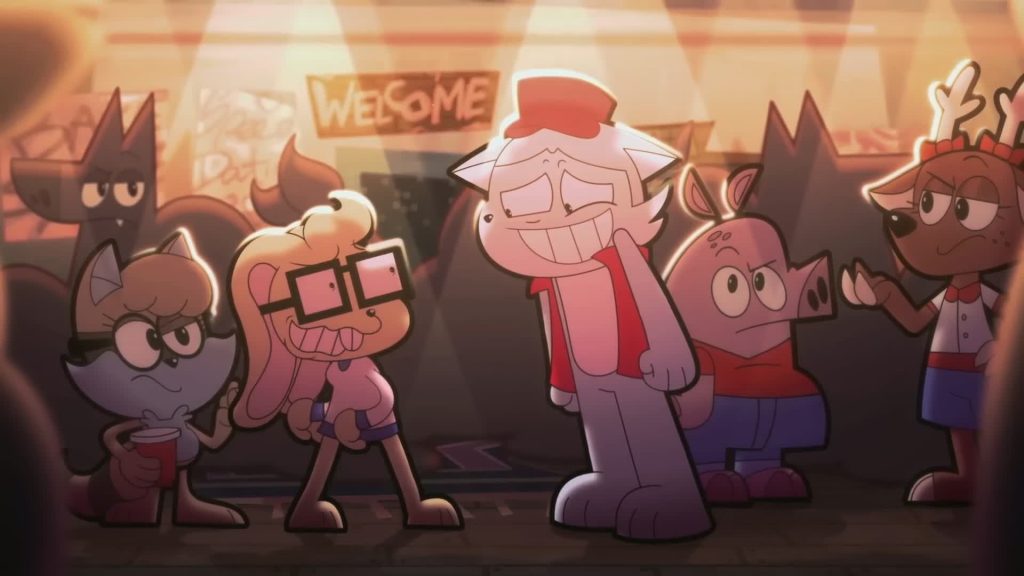 Clay smiling at Nerdy Bunny during the party — Catching Up