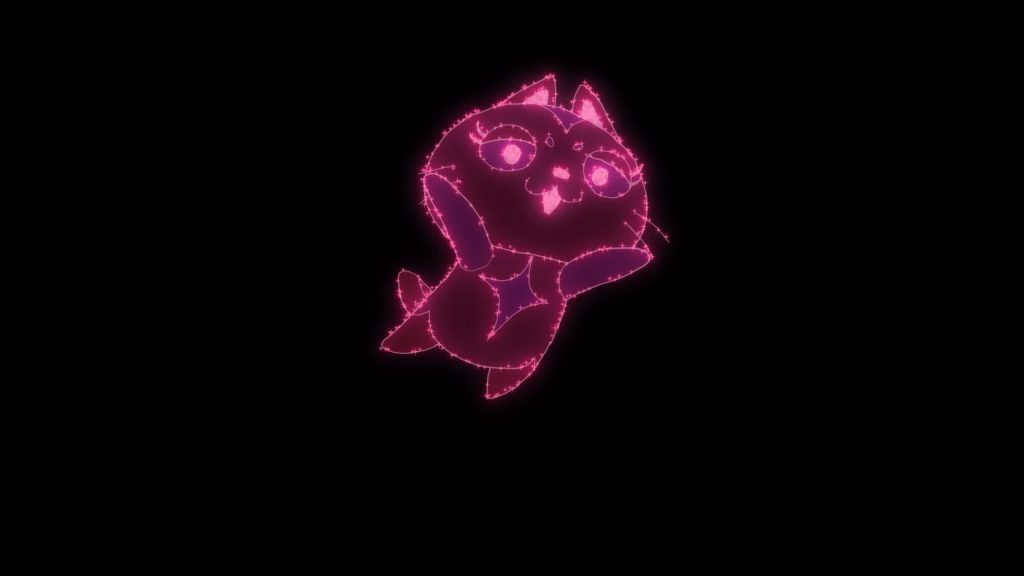 Catbot appears as a pink holographic projection in Knights of Guinevere.