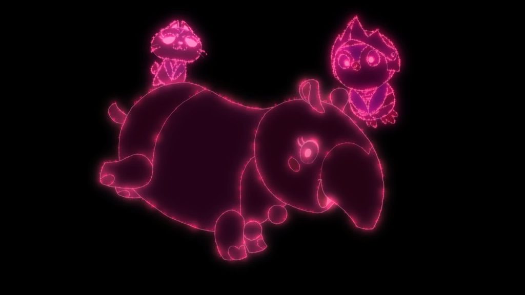 Holograms of Space Tapir, Space Penguin and Space Cat glow pink — Knights of Guinevere