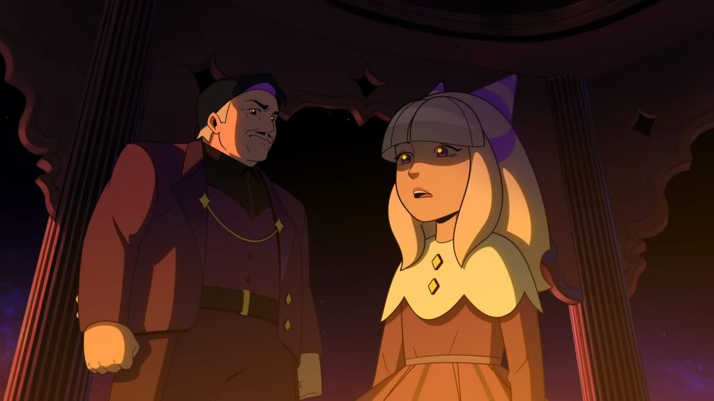 The founder towers over Olivia Park as she looks uneasy.