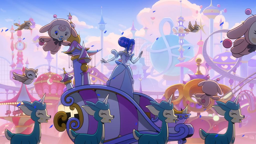 Star Pups surround Guinevere on a royal parade float; pastel mascots fly — Knights of Guinevere