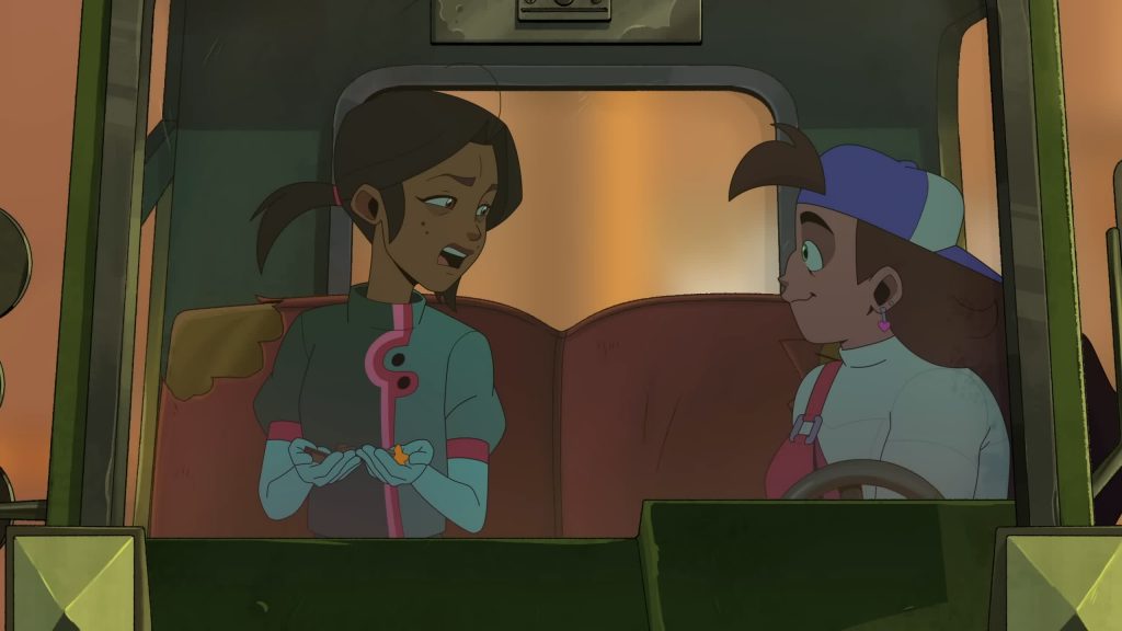 Andi and Frankie in the truck Talking nervously while a truck weaves through the city.