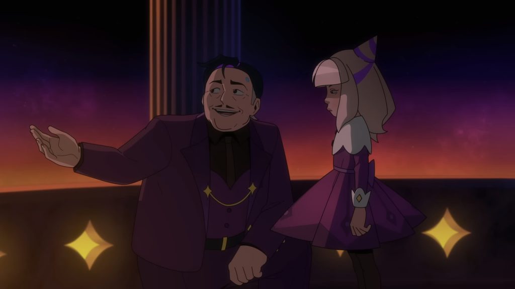 The founder gestures as Olivia Park listens quietly during sunset.