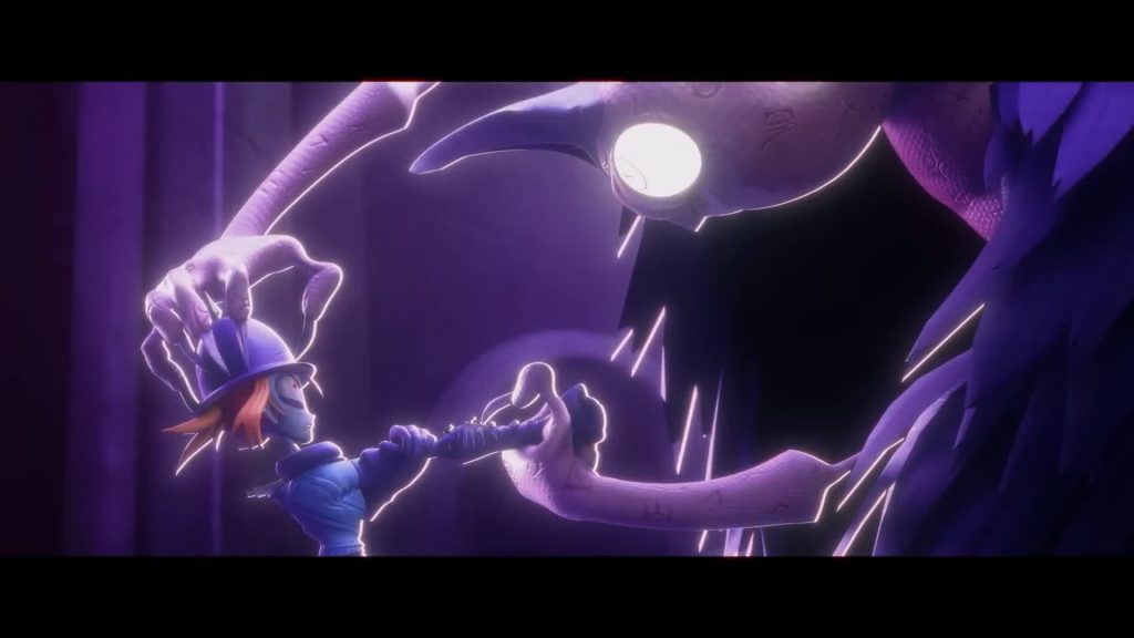 Melancholy Hill and shadow creature Melancholy Hill faces a towering shadowy creature in purple light — The Gaslight District
