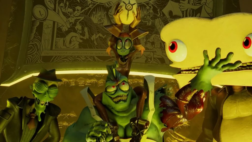 Mud, Ken the Butcher, Melancholy Hill, and Breadhead stand proudly before ancient murals
