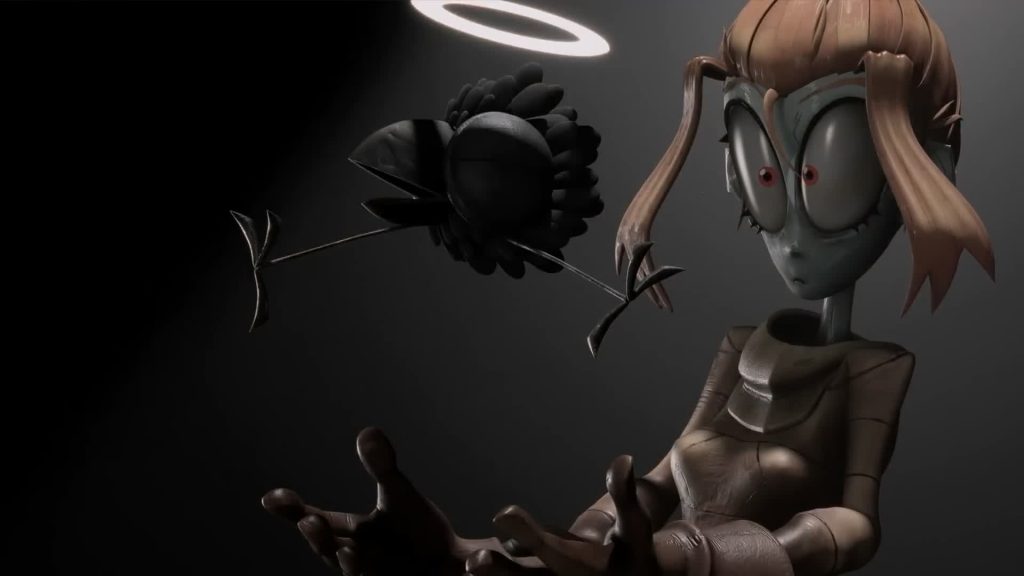 Melancholy Hill holds a small black bird with glowing halo and red eyes watching in dim light — The Gaslight District