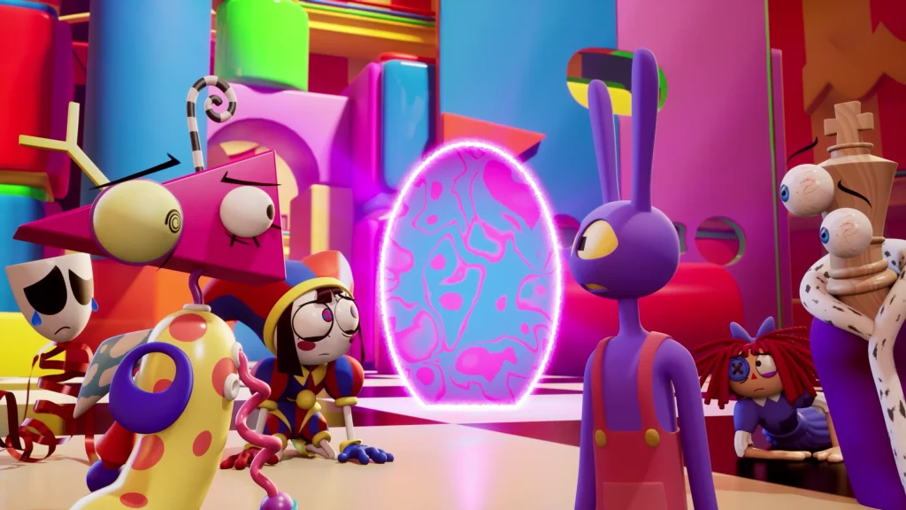 Colorful virtual environment with circus performers